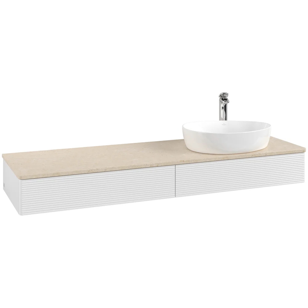 V&B ANTAO SERVANTSKAP 2 SKUFFER RILLET 1600X190X500 HØYRE M/KRANHULL HVIT/CRÉME v:3290809