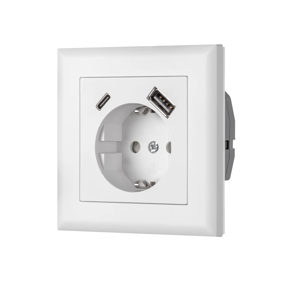 Stikk enkel med jord USB A+C hvit Egant v:9588360 Stikk enkel med jord USB A+C hvit Egant v:9588360
