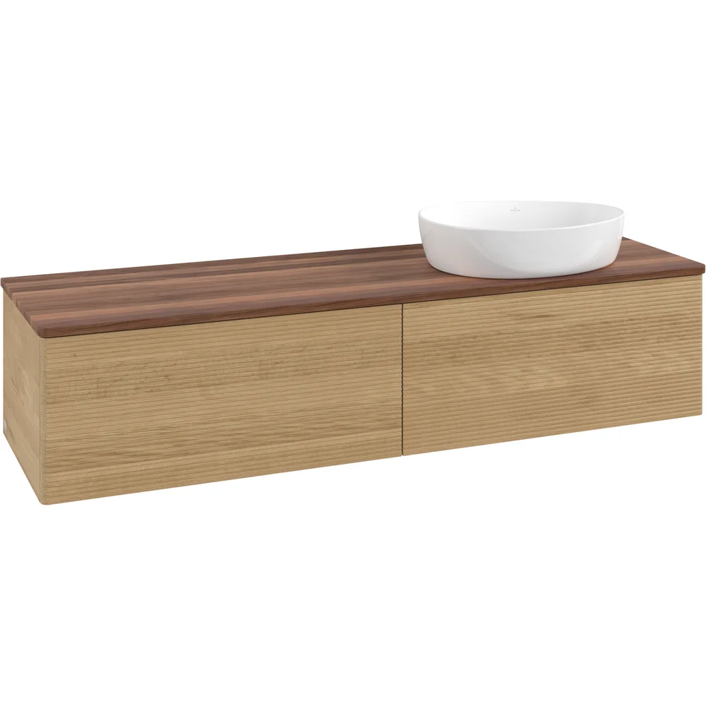 V&B ANTAO SERVANTSKAP 2 SKUFFER RILLET 1600X360X500 HØYRE U/KRANHULL EIK/VALNØTT v:9610324