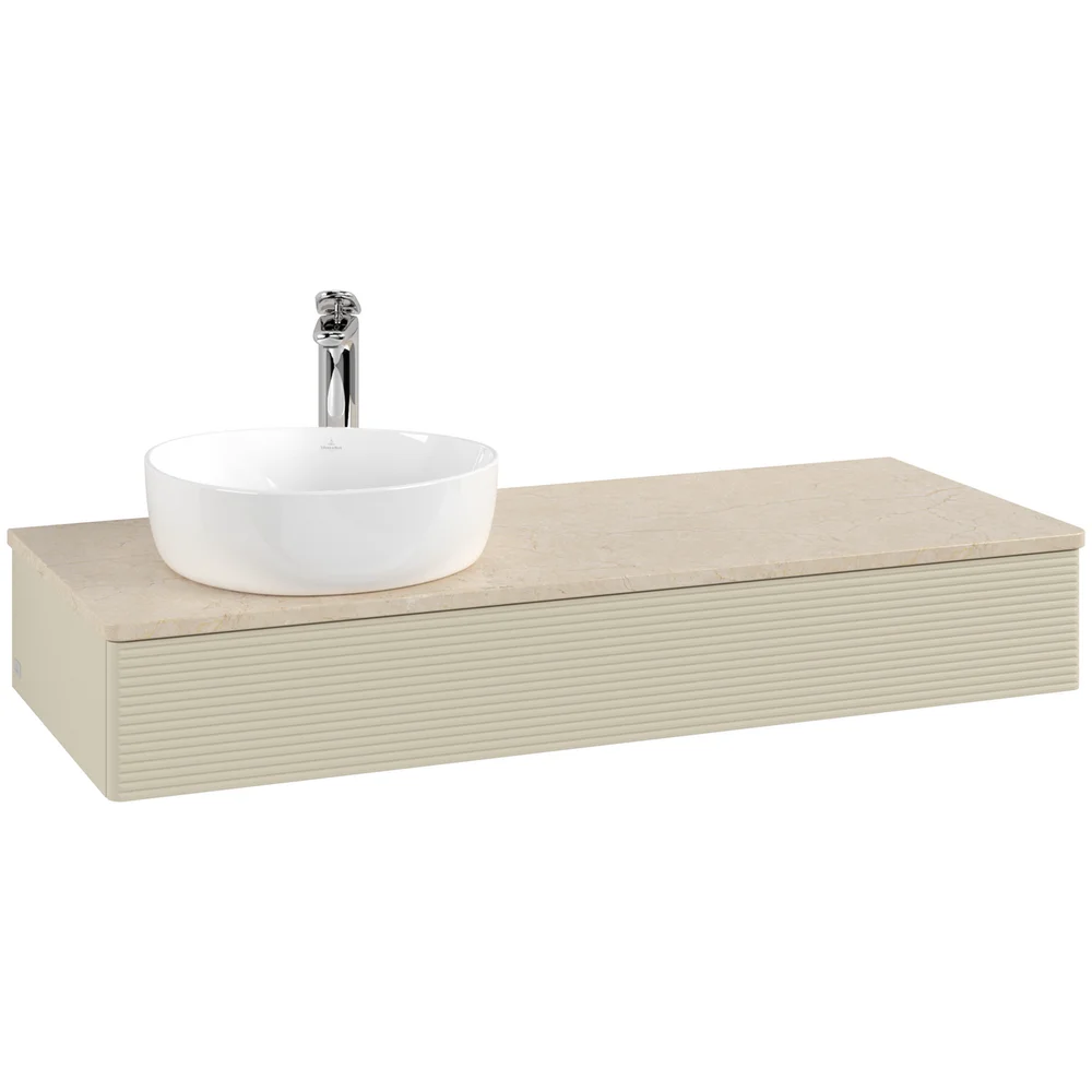 V&B ANTAO SERVANTSKAP 1 SKUFF RILLET 1200X190X500 VENSTRE M/KRANHULL SILKEGRÅ/CRÉME v:7021330