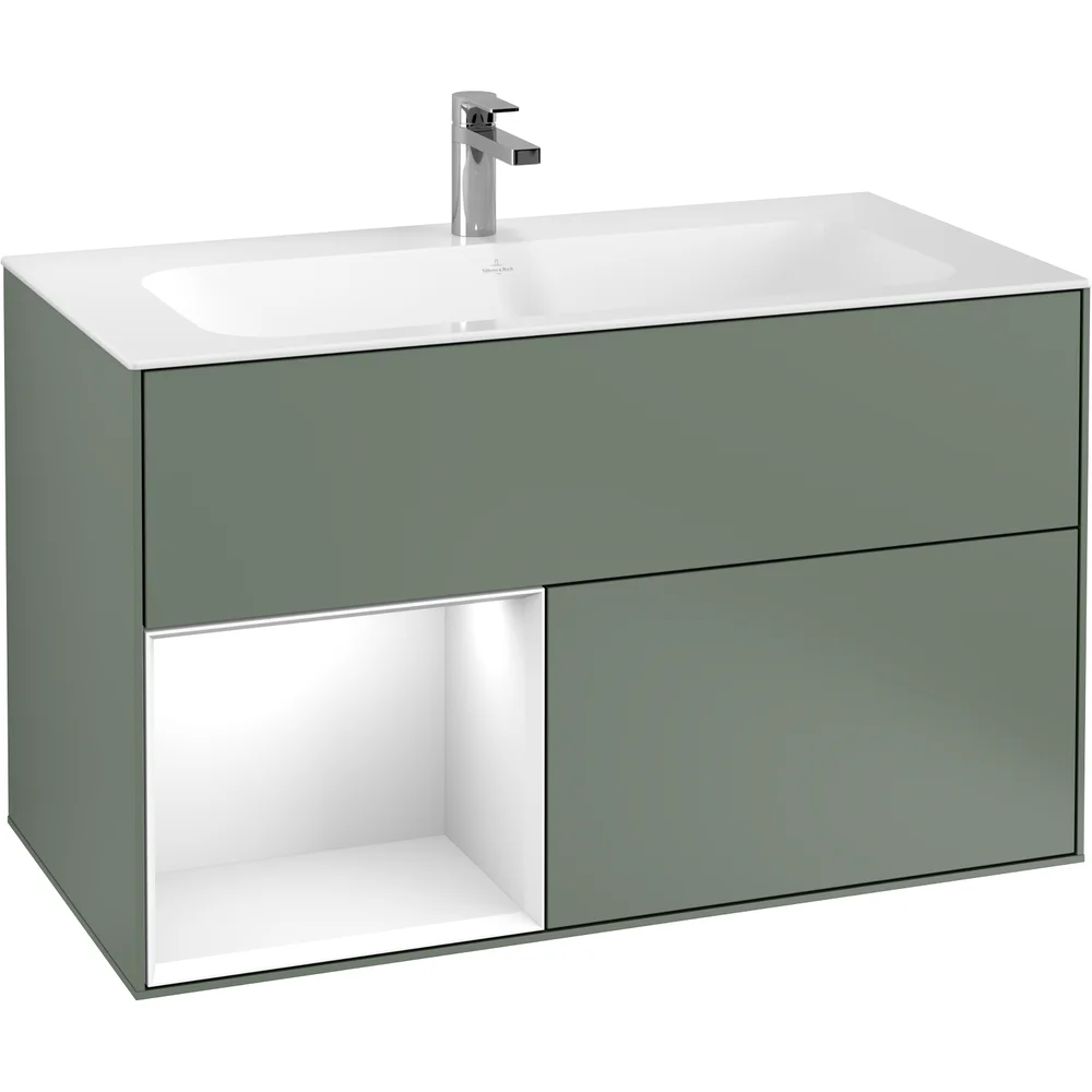 V&B FINION SERVANTSKAP 100 OLIVEN MATT LAKK EMOTION-LYS, VENSTRESTILT HVIT HYLLE v:1734788